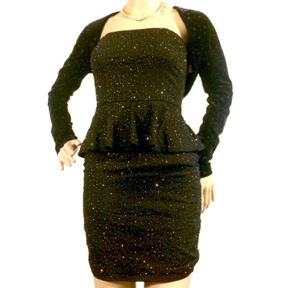 Zara Beaded Strapless Peplum Cocktail LBD Dress Size XS MMXII Collection Black - Picture 3 of 11
